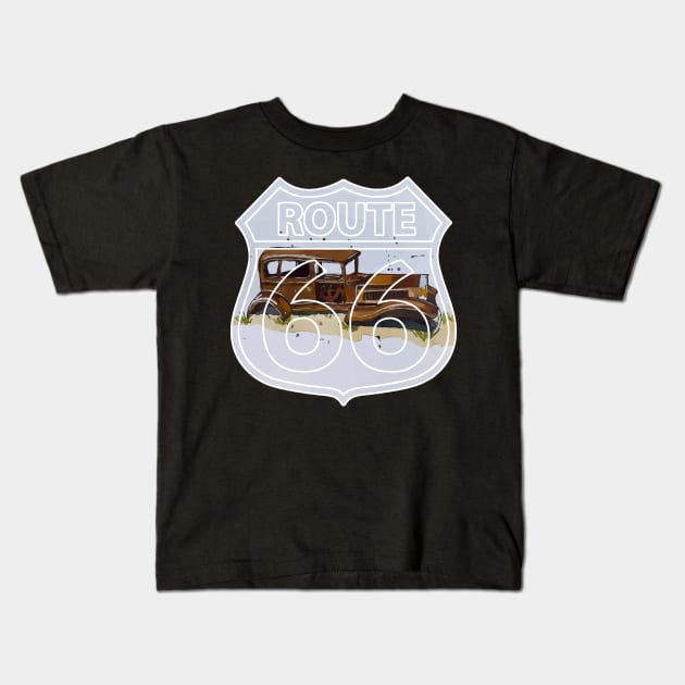 1932 Car along Route 66 in the Petrfied Woods National Park- WelshDesigns Kids T-Shirt by WelshDesigns